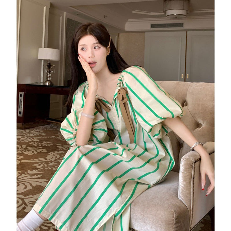 Women's Fashion Striped Loose Casual Contrast Color Nightdress