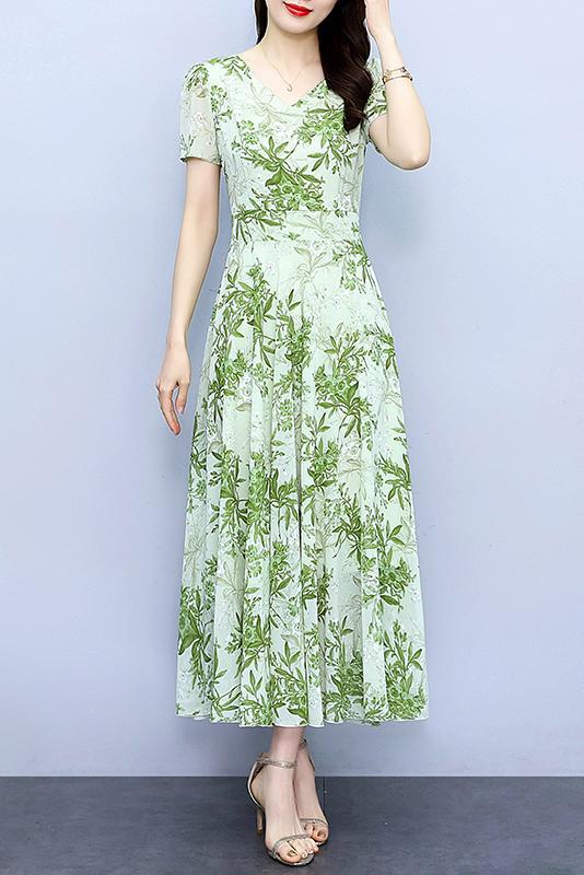 Spring And Autumn Chiffon Floral Dress