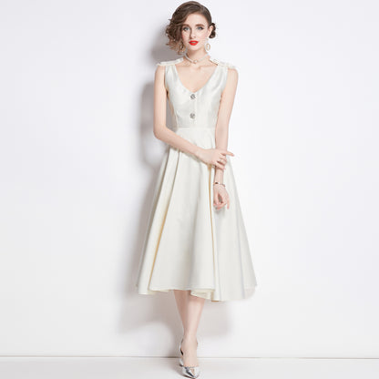 Vintage French Hepburn Style Cream Satin Dress