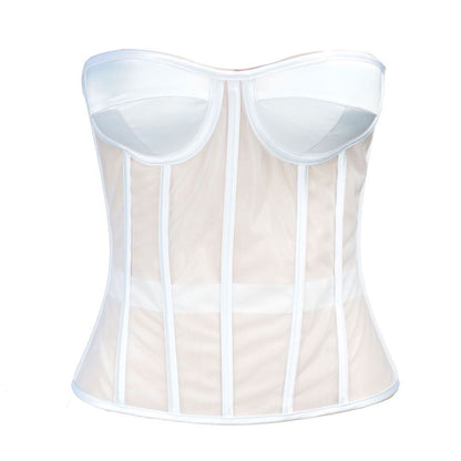 Robe de mariée en maille, corset transparent