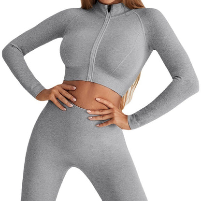 Seamless Yoga Clothes Zipper Tight Long Sleeve High Top Sports Workout Clothes Suit