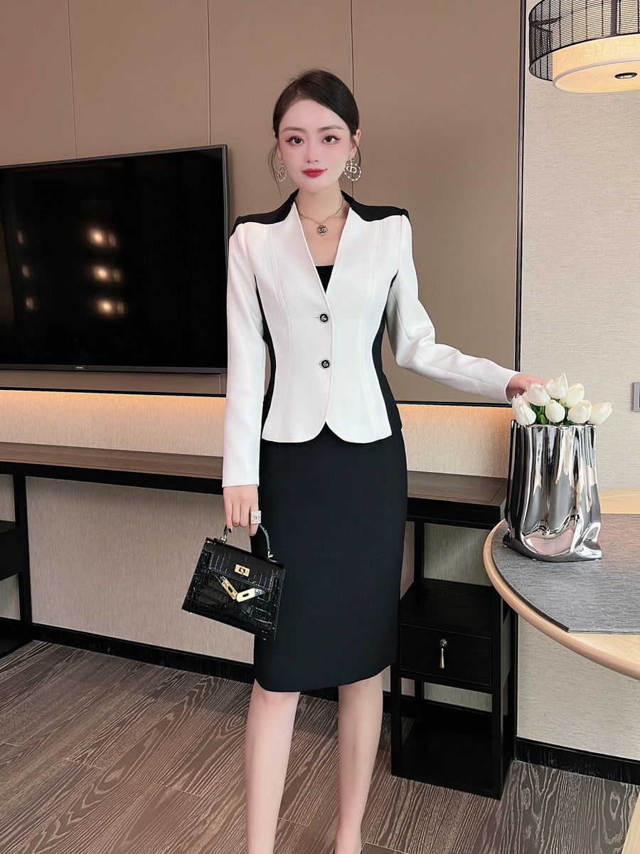 V-neck Small Suit Package Hip Skirt Commuting Suit