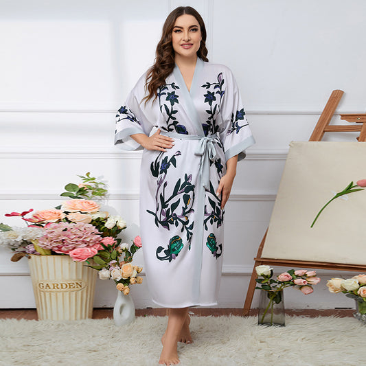 Satin Pajamas Women's Summer Light Luxury Bathrobe Homewear