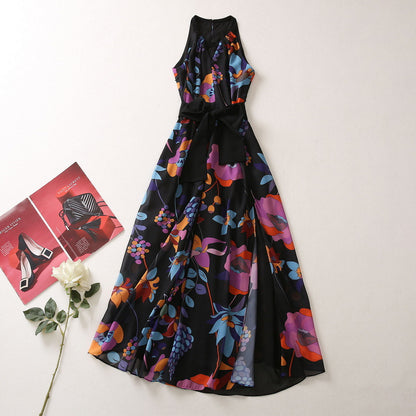 Front Slit Large Skirt Printed Dress Women