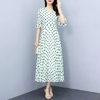 Half Sleeve Polka Dot Expansion Skirt For Vacation Over The Knee Dress