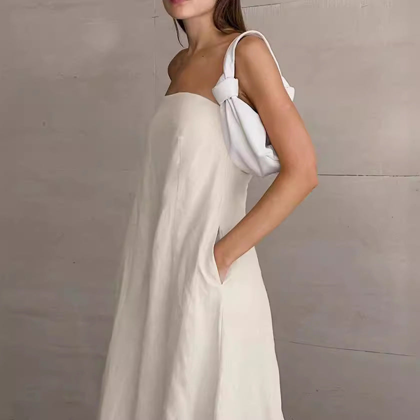 Solid Color Cotton And Linen Tube Top High Waist Backless Dress