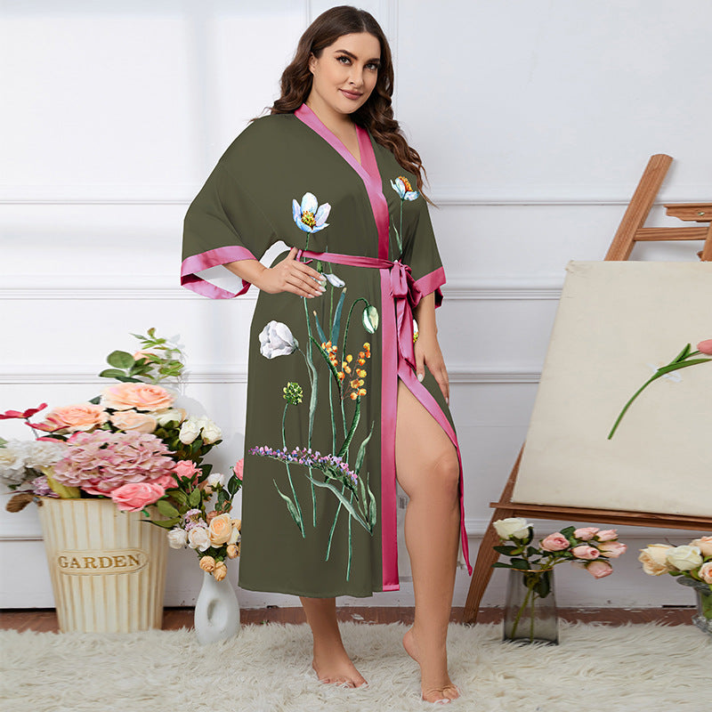 Satin Pajamas Women's Summer Light Luxury Bathrobe Homewear