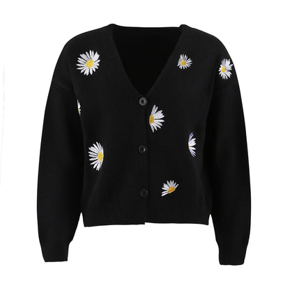 Pull tricoté à simple boutonnage pour femme, manteau brodé King Whyte