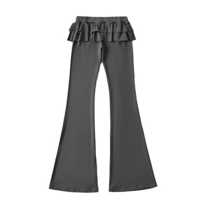 Niche Double-layer Ruffled Ribbon Low Waist Bootcut Trousers