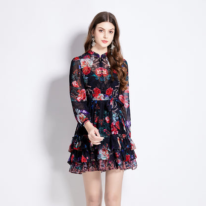 Short Dress Women's Holiday Floral Print