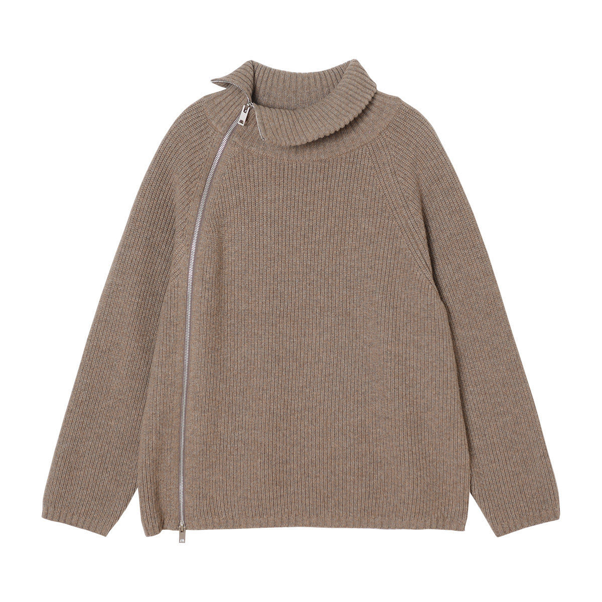 Cardigan tricoté à fermeture éclair latérale, pull ample épais en chameau