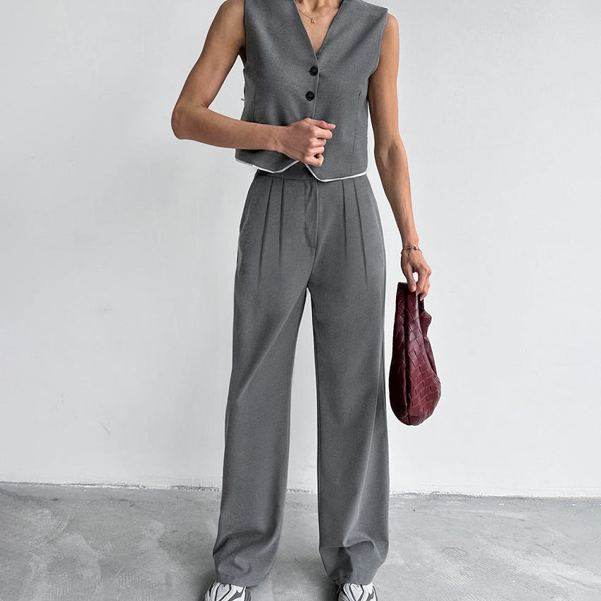 Women's Contrast Color Suit Vest And Trousers Two-piece Suit