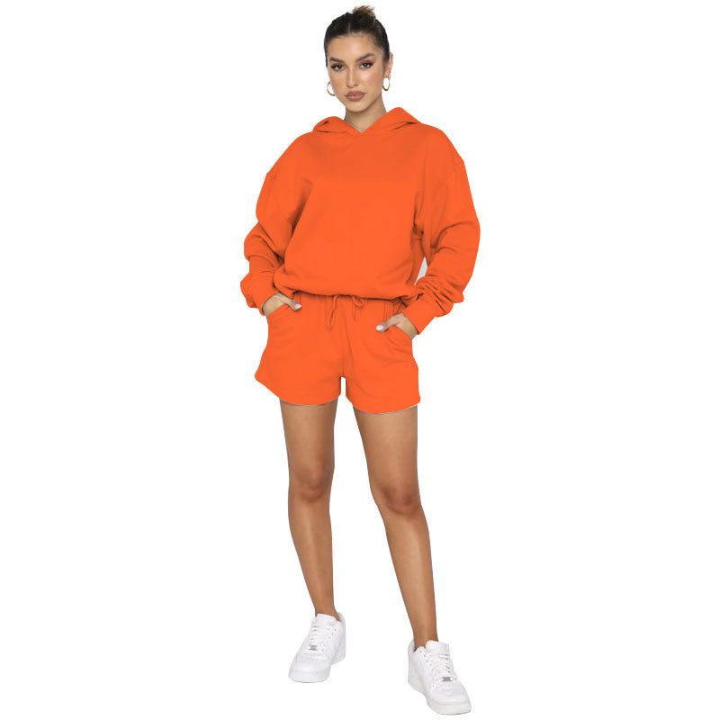 Pull de couleur unie à capuche et manches longues pour femme