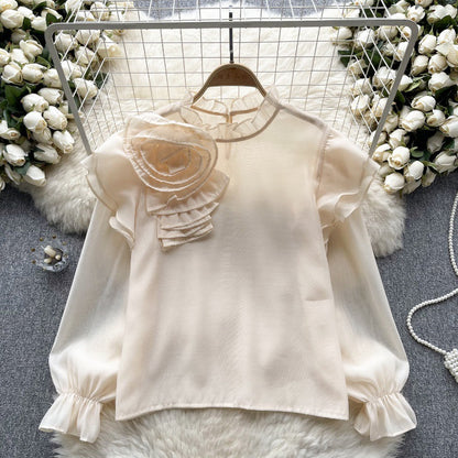 Sweet Ruffled Collar Pullover Puff Sleeve Chiffon Shirt