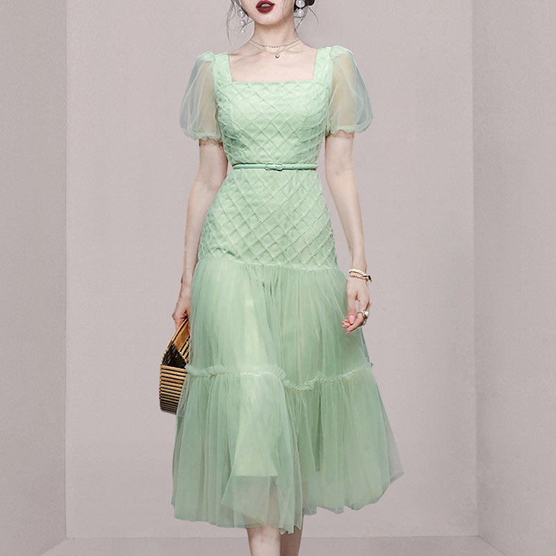 Romantic Diamond Lattice Fungus Mesh Dress