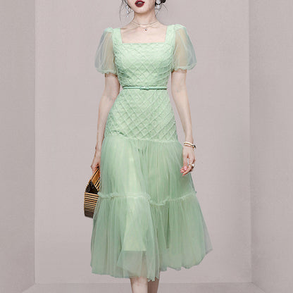 Romantic Diamond Lattice Fungus Mesh Dress