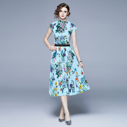 Printed Pleated Fashion Suit Two-piece Set