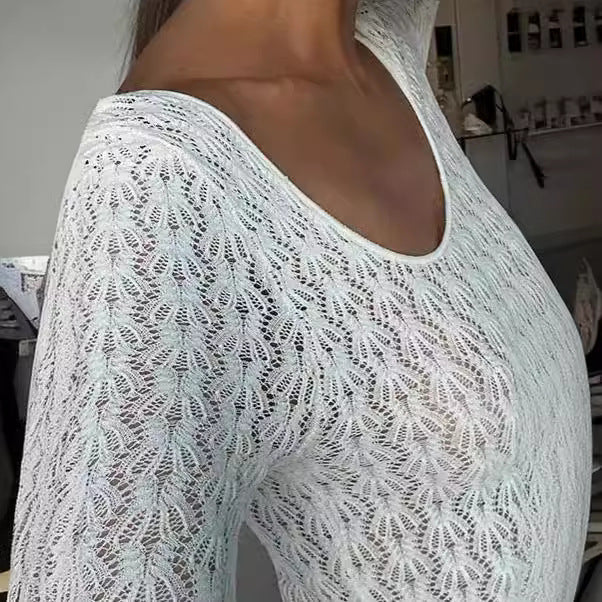 Vestido ajustado hueco con mangas acampanadas blancas a la moda para mujer