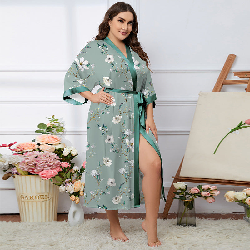 Satin Pajamas Women's Summer Light Luxury Bathrobe Homewear