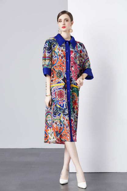 Mid-length Batwing Sleeve Printed Loose Plus Size Dress