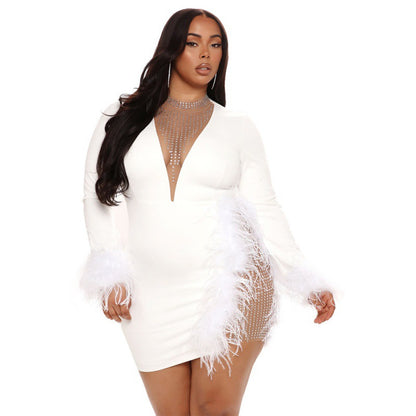 Hip Skirt Straight Tribute Voile Feather Dress