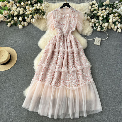 Light Elegant Lace Stitching Mesh Bubble Skirt