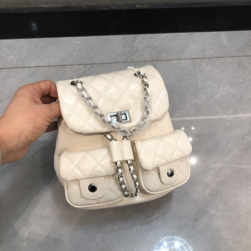 Mochila con diseño de cerradura multibolsillos de alta calidad con cadena de diamantes