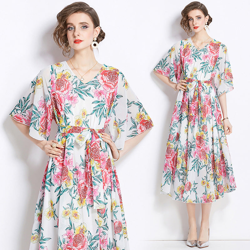 Gentle Elegant Tencel Elegant Drape Printing Dress