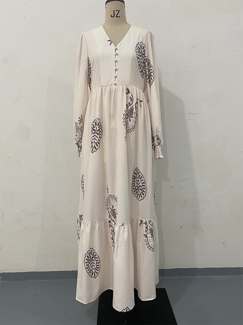 Female Pattern Printed V-neck Dress