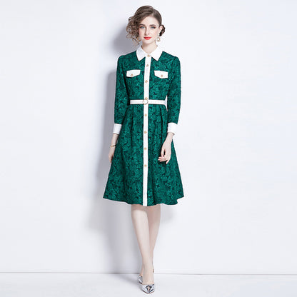 High-grade Jacquard Long Sleeve Dress