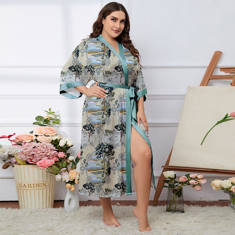 Satin Pajamas Women's Summer Light Luxury Bathrobe Homewear