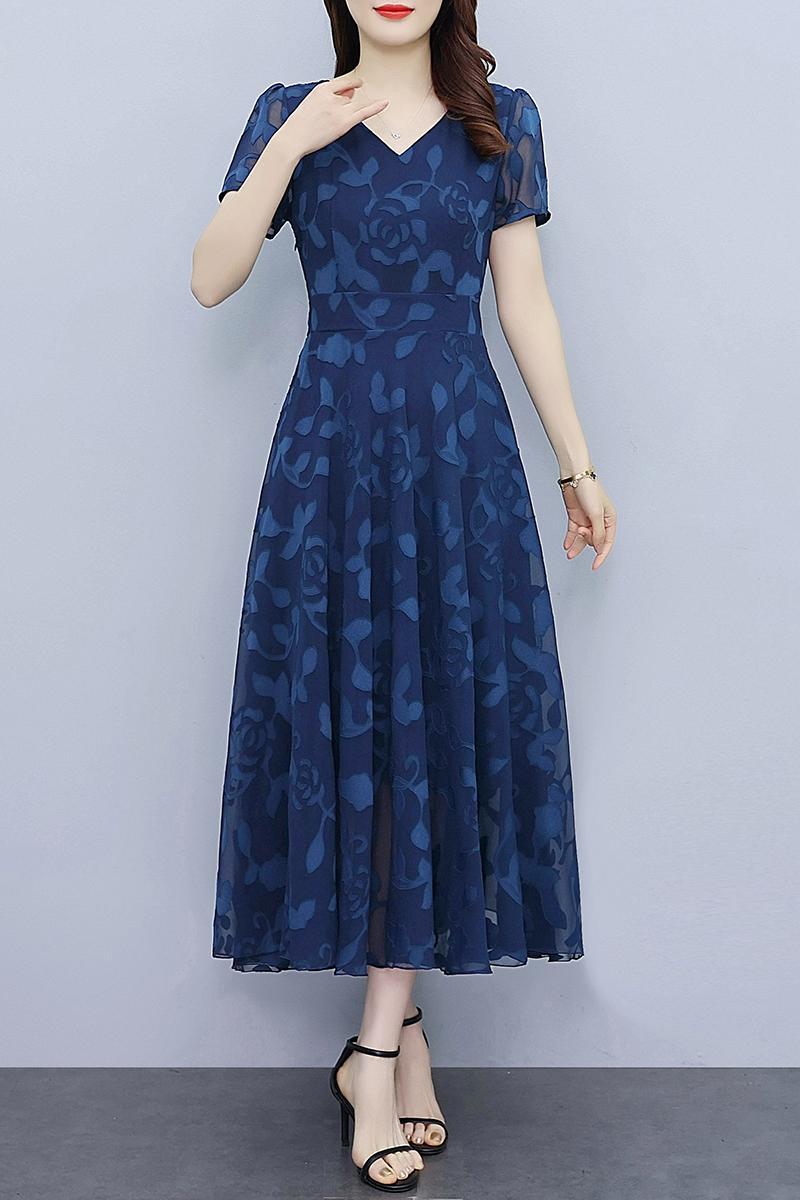 Spring And Autumn Chiffon Jacquard Dress