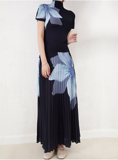 Half-length Dress Two-piece Set Pleated With Lining