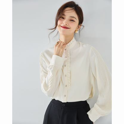 New Elegant French Chiffon Shirt Ruffled Collar Top