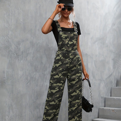 Pantalon à bretelles en Denim, Camouflage de rue, grande poche, jambe droite, pour femmes