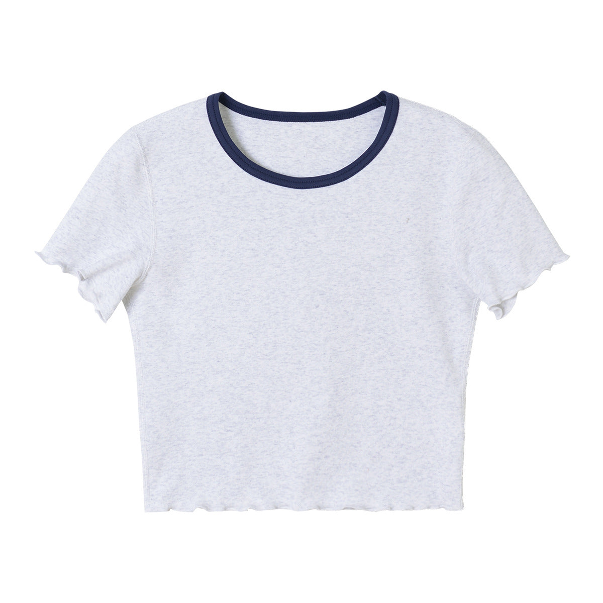 Camiseta de manga corta corta rizada de punto acanalado de primavera y verano para mujer