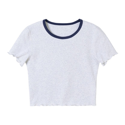 T-shirt à manches courtes tricoté côtelé pour femmes, printemps et été