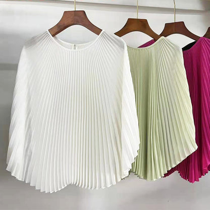 Female Bat Sleeve Pleated Chiffon Shirt