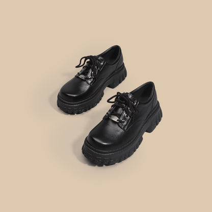 Zapatos negros con plataforma tipo muffin para mujer, estilo japonés, de cuero con cabeza grande, estilo universitario británico