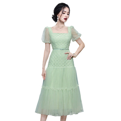 Romantic Diamond Lattice Fungus Mesh Dress