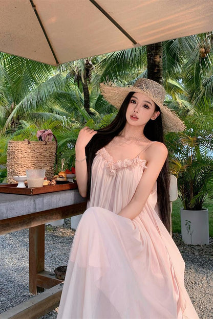 Morandi Romantic Backless Vacation Style Fairy Dress