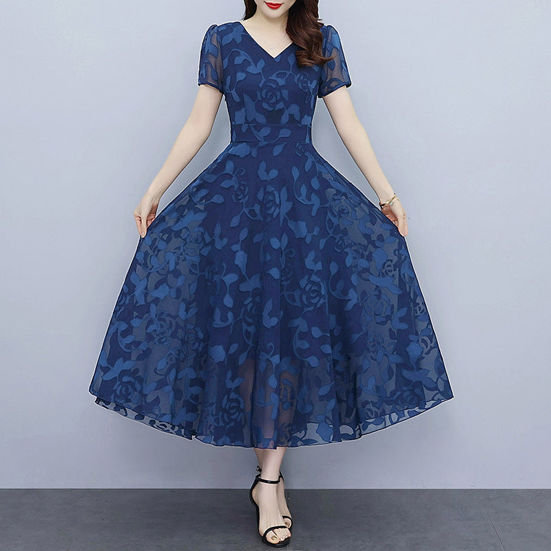 Spring And Autumn Chiffon Jacquard Dress