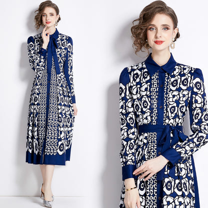 Long Sleeve Single-breasted Slim-fit Printed Dress