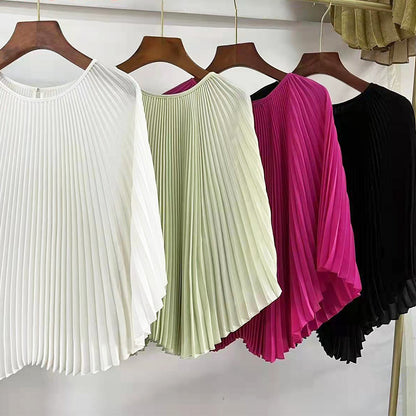 Female Bat Sleeve Pleated Chiffon Shirt