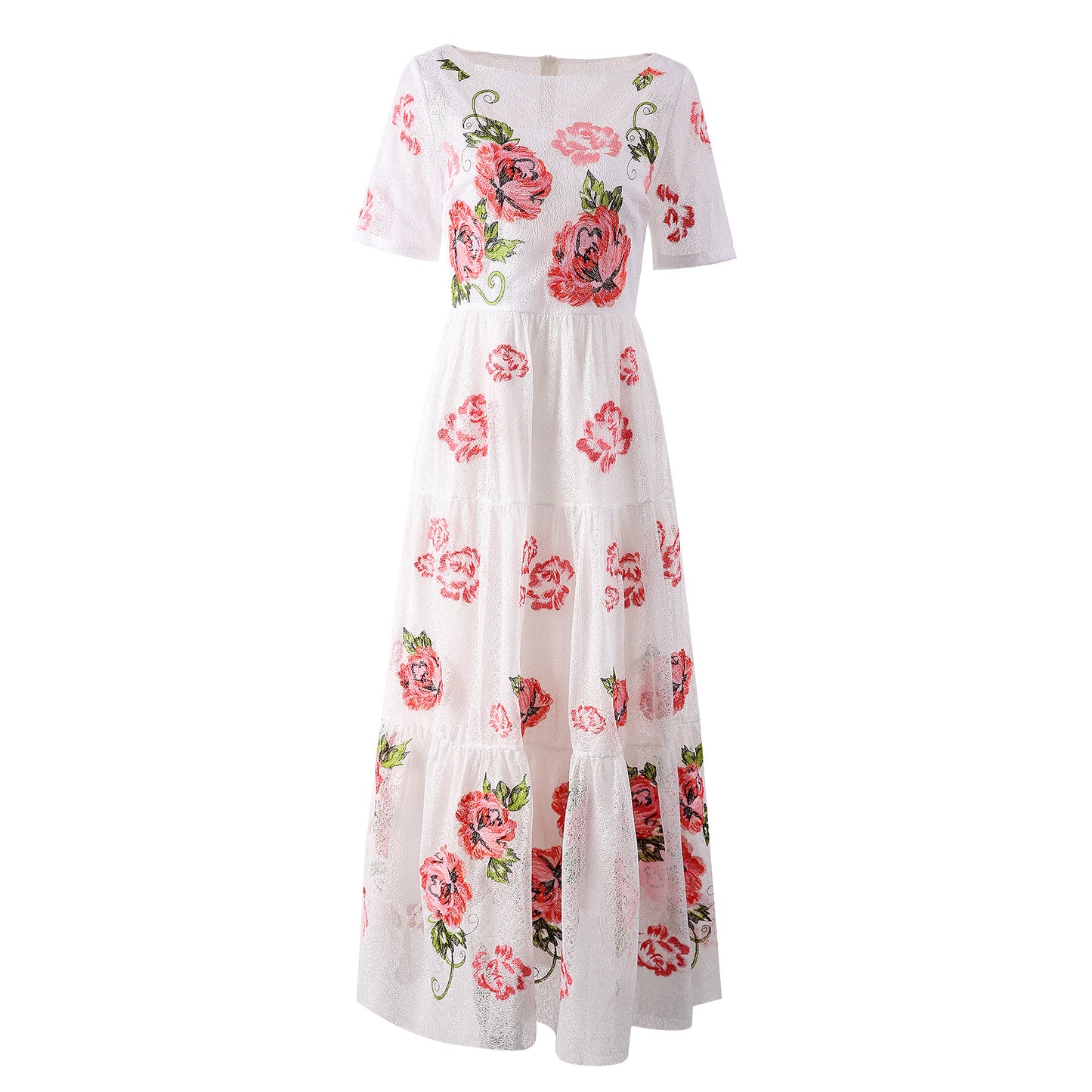 Embroidered Flower Lace Swing Dress