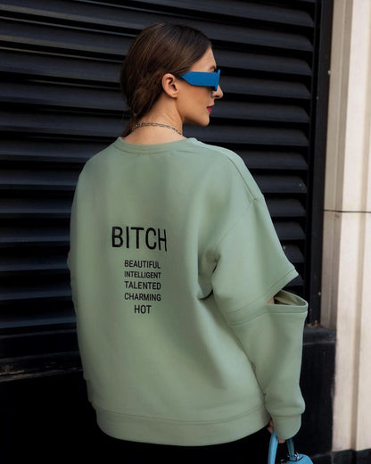 Sudadera holgada estampada con cuello redondo para mujer