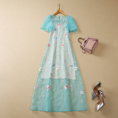 Ruyi Yarn Exquisite Embroidery Floral Two-piece Set Dress