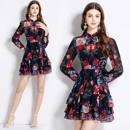 Short Dress Women's Holiday Floral Print