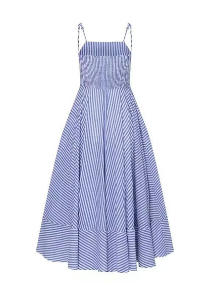 Fashion Striped Printed Waist-controlled Pleated Sling Dress