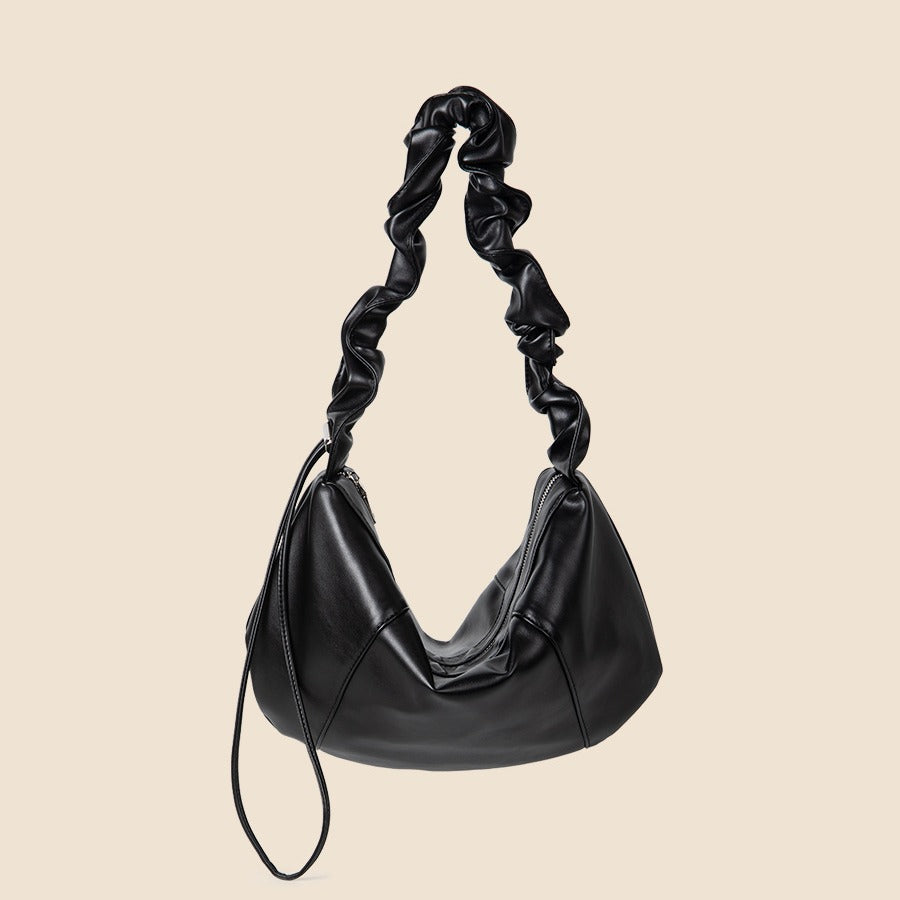 Pleated Shoulder Strap Retro Soft Leather Shoulder Bag